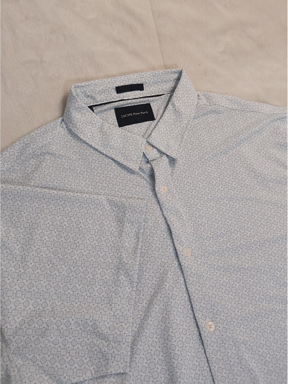 JACHS New York Men's XXL Short Sleeve Button-Up Shirt Light Blue Geometric Print